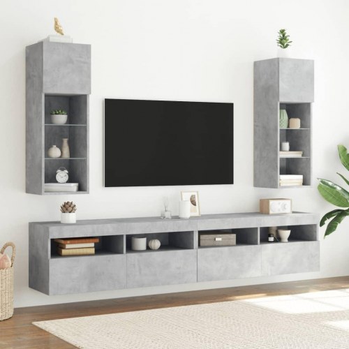Væghængt tv-bord med RGB LED-lys - 30,5×30×90 cm, betongrå