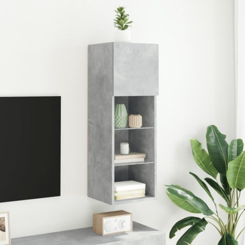 Væghængt tv-bord med RGB LED-lys - 30,5×30×90 cm, betongrå