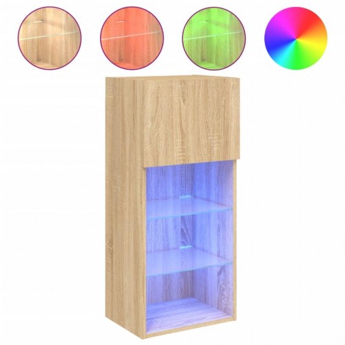Væghængt tv-bord med LED-lys 40,5×30×90 cm - sonoma-eg