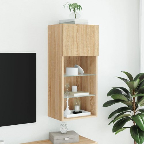 Væghængt tv-bord med LED-lys 40,5×30×90 cm - sonoma-eg