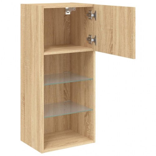 Væghængt tv-bord med LED-lys 40,5×30×90 cm - sonoma-eg