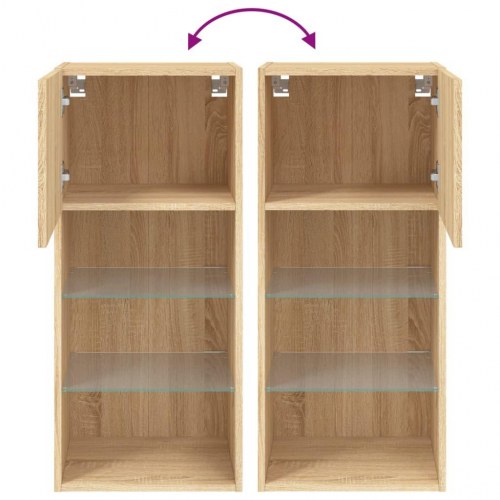 Væghængt tv-bord med LED-lys 40,5×30×90 cm - sonoma-eg