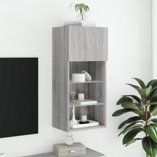 Væghængt tv-bord med RGB LED-lys 40,5×30×90 cm - grå sonoma-eg