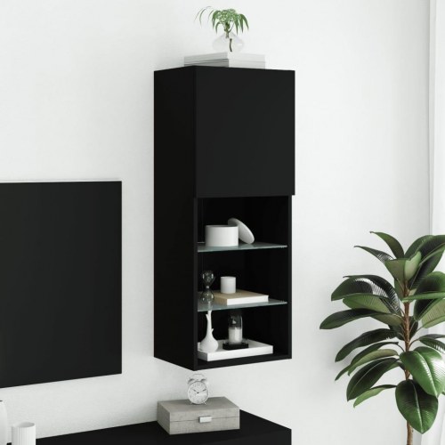 Væghængt tv-bord med LED-lys - 40,5 × 30 × 102 cm - sort
