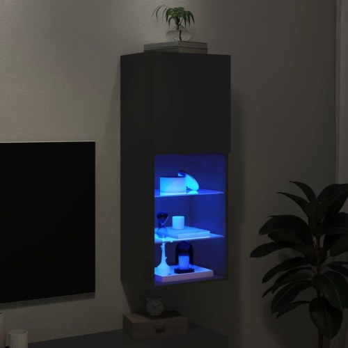Væghængt tv-bord med LED-lys - 40,5 × 30 × 102 cm - sort