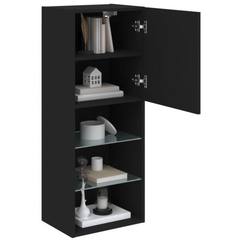 Væghængt tv-bord med LED-lys - 40,5 × 30 × 102 cm - sort