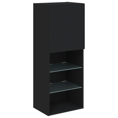 Væghængt tv-bord med LED-lys - 40,5 × 30 × 102 cm - sort