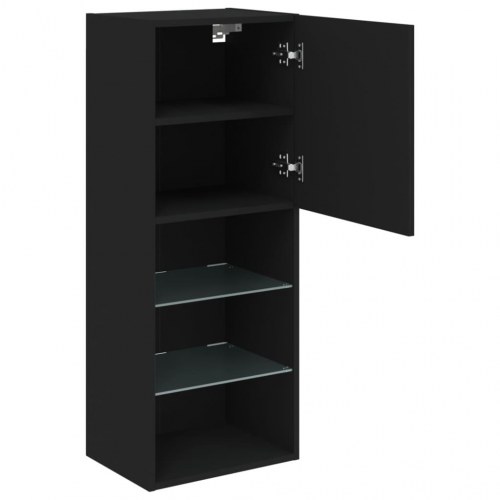 Væghængt tv-bord med LED-lys - 40,5 × 30 × 102 cm - sort
