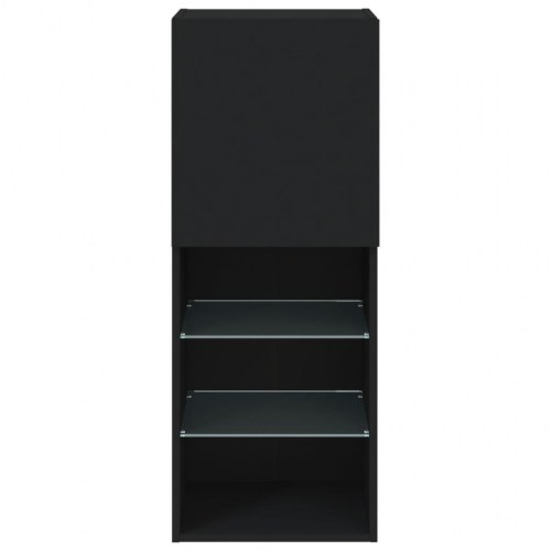 Væghængt tv-bord med LED-lys - 40,5 × 30 × 102 cm - sort