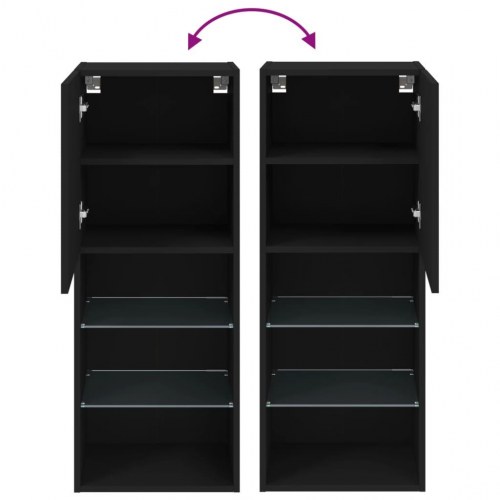 Væghængt tv-bord med LED-lys - 40,5 × 30 × 102 cm - sort