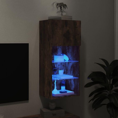 Væghængt tv-bord med LED-lys 40,5×30×90 cm - røget egetræsfarve