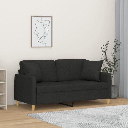 2-personers sofa med pyntepuder - stof, sort, sædebredde 140 cm