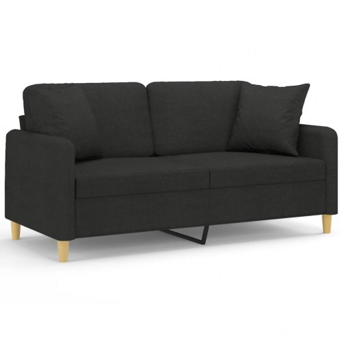 2-personers sofa med pyntepuder - stof, sort, sædebredde 140 cm