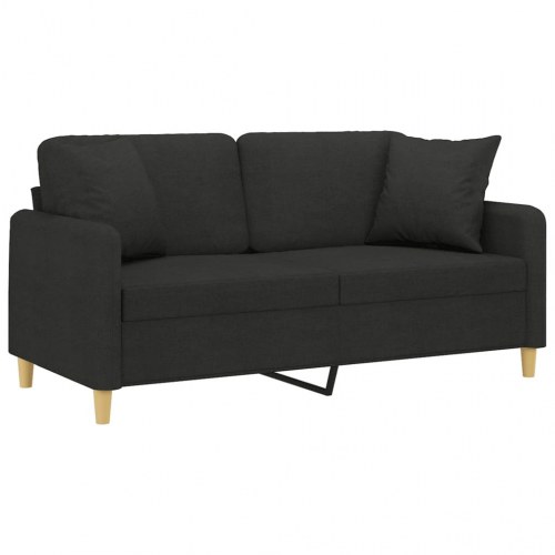 2-personers sofa med pyntepuder - stof, sort, sædebredde 140 cm