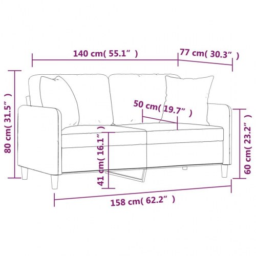 2-personers sofa med pyntepuder - stof, sort, sædebredde 140 cm