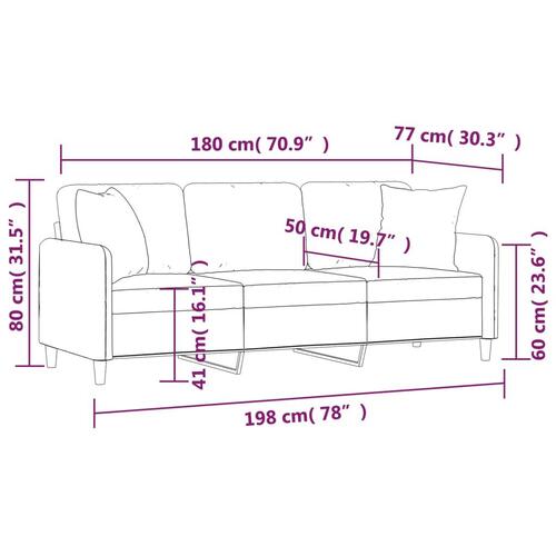 3-personers sofa med pyntepuder 180 cm stof mørkegrå