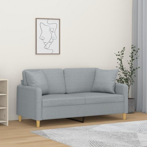2-personers sofa med pyntepuder 140 cm - stof, lysegrå