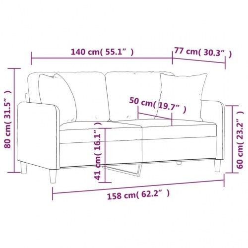 2-personers sofa med pyntepuder 140 cm - stof, lysegrå