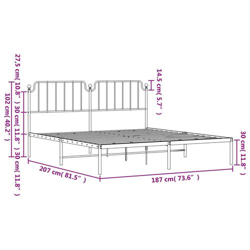 Sengeramme med sengegavl 180x200 cm metal hvid