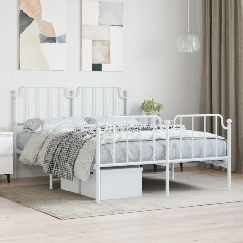 Sengeramme med gavl og fodgærde 140×190 cm - metal, hvid
