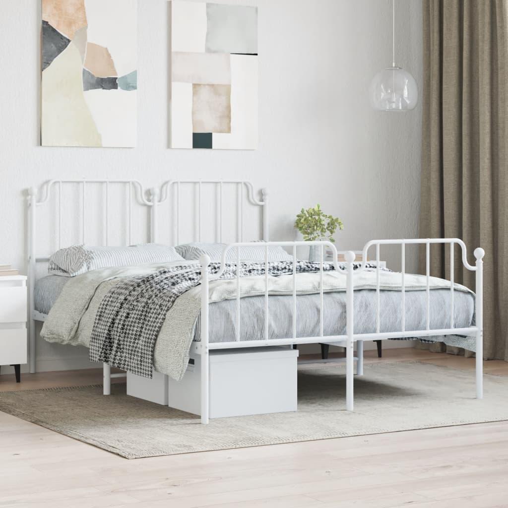 Sengeramme med sengegavl og fodgærde 150x200 cm metal hvid
