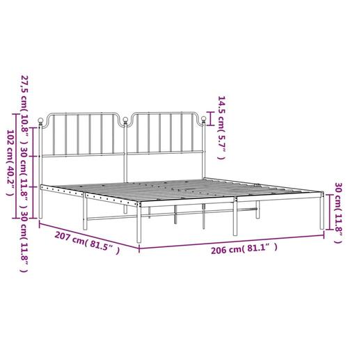 Sengeramme med sengegavl 200x200 cm metal hvid