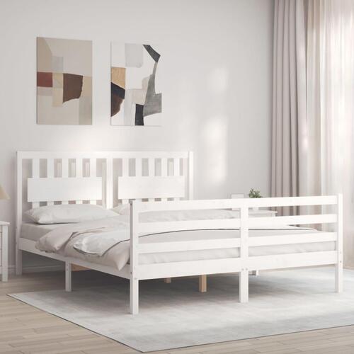Sengeramme med sengegavl kingsize massivt træ hvid