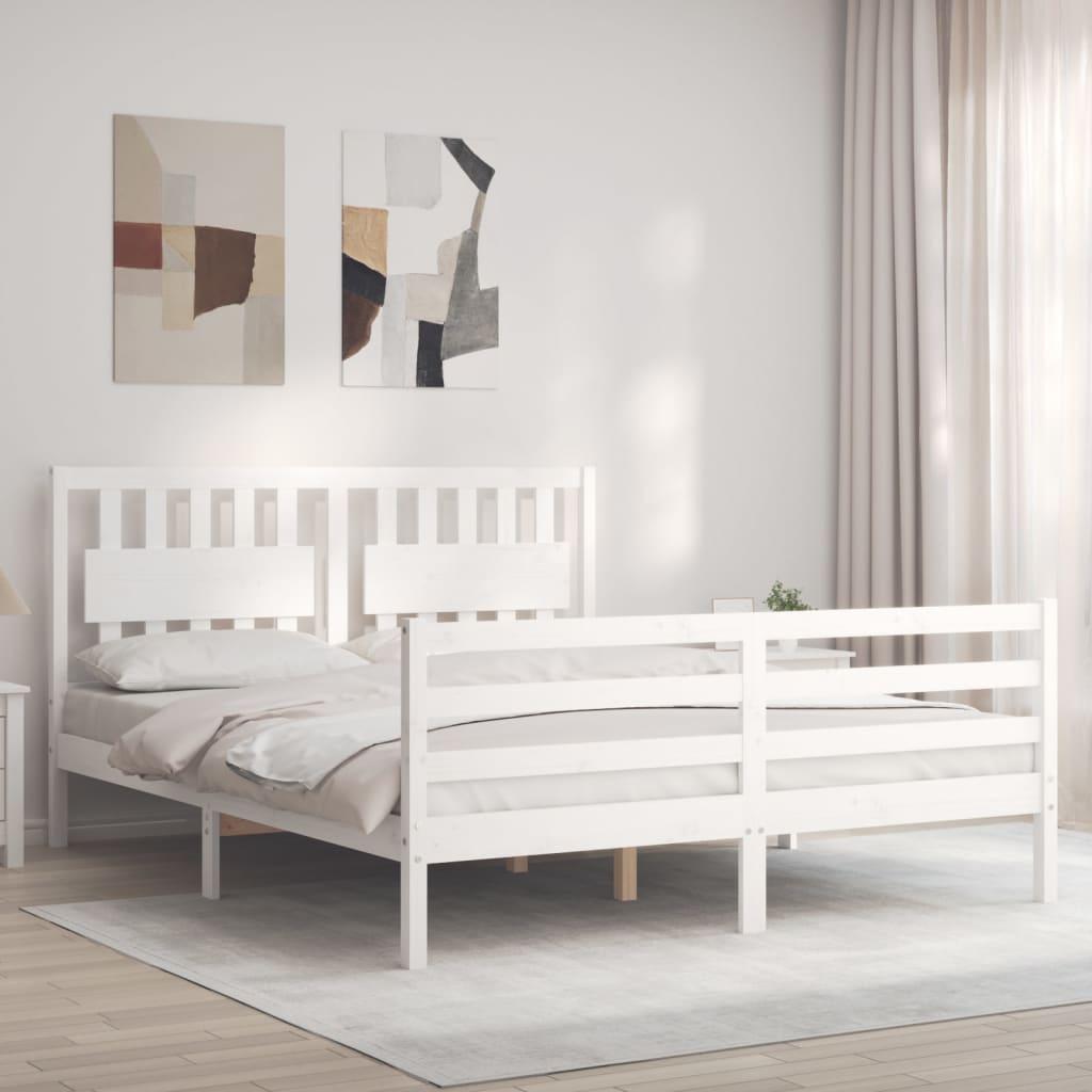 Sengeramme med sengegavl kingsize massivt træ hvid