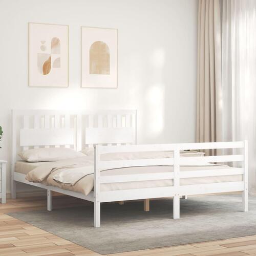 Sengeramme med sengegavl kingsize massivt træ hvid
