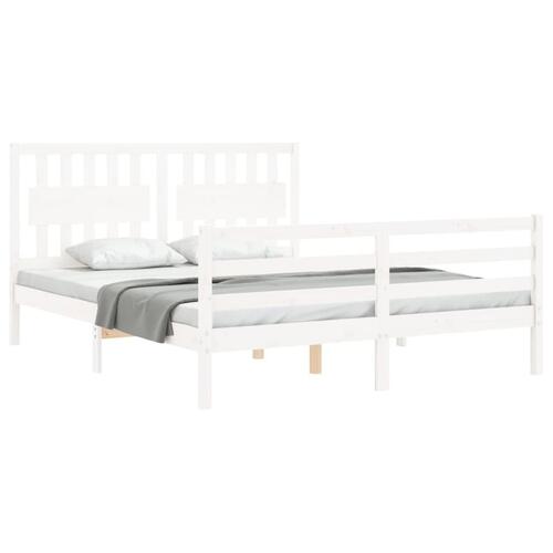Sengeramme med sengegavl kingsize massivt træ hvid