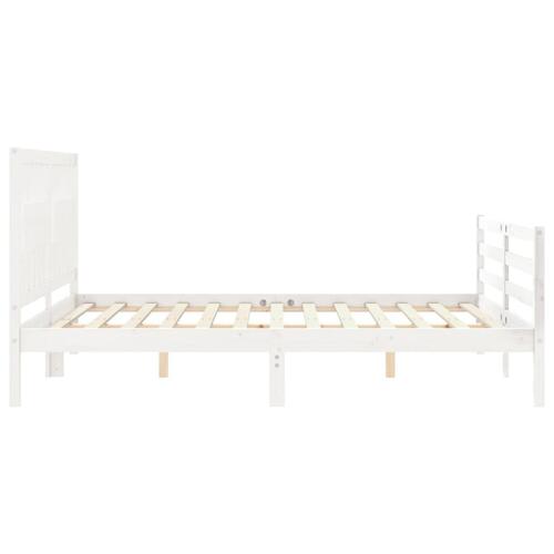 Sengeramme med sengegavl kingsize massivt træ hvid