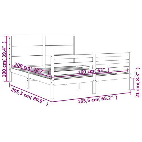 Sengeramme med sengegavl 160x200 cm massivt træ
