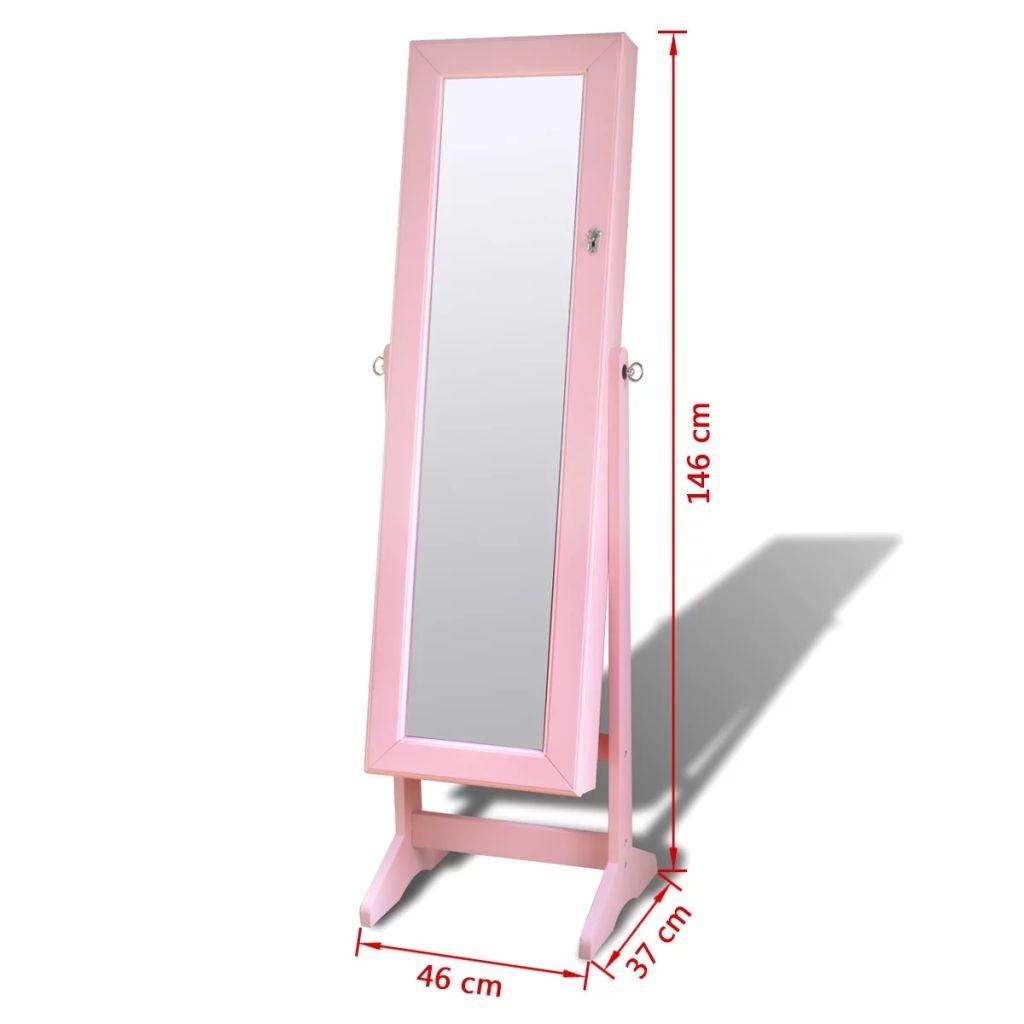 Pink fritstående smykkeskab med LED lys og spejldør