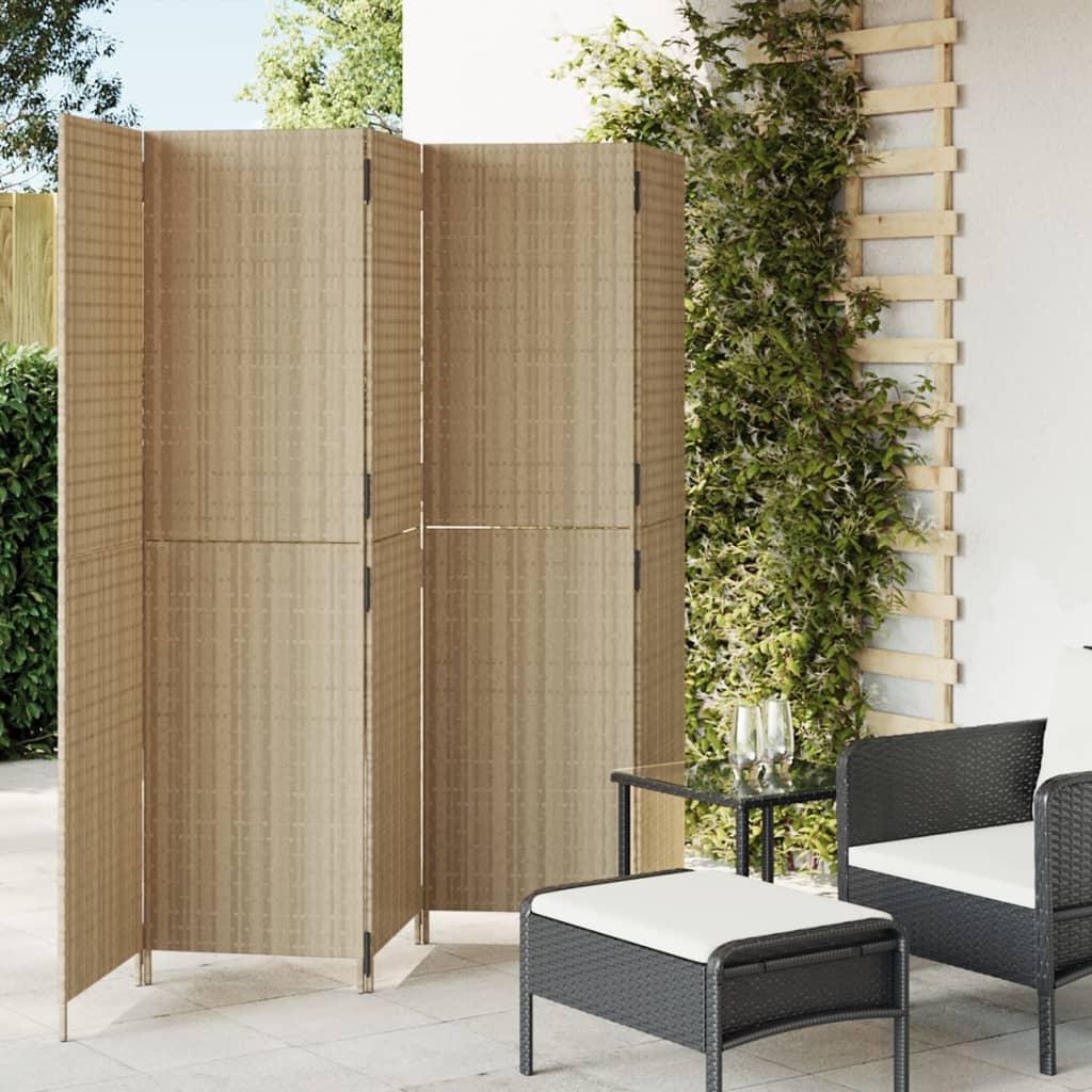 Rumdeler 3 Paneler Polyrattan Beige - Vævet design / 245 x 180 cm