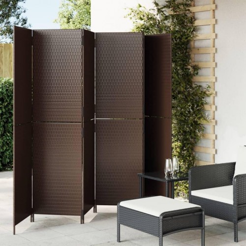 Rumdeler i polyrattan, 6 paneler - brun