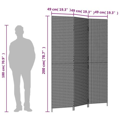 Rumdeler 3 paneler polyrattan grå
