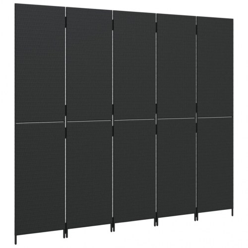 Rumdeler i polyrattan - 5 paneler, sort