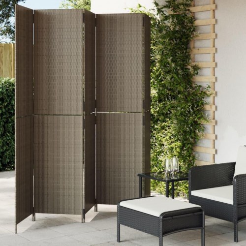 Rumdeler med 5 paneler i polyrattan - grå, 245 × 200 cm