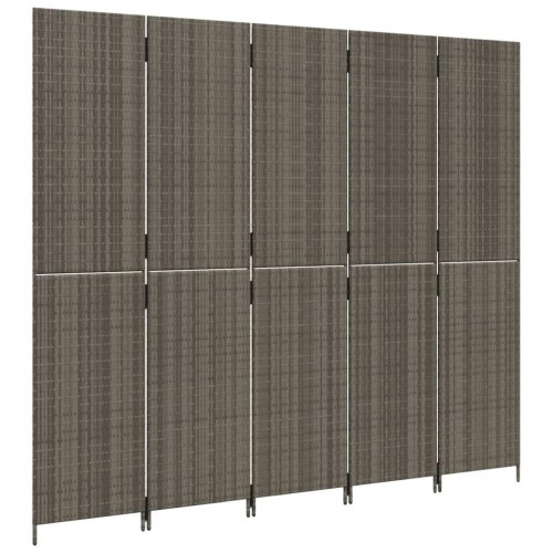 Rumdeler med 5 paneler i polyrattan - grå, 245 × 200 cm