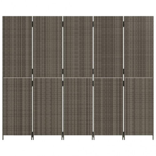 Rumdeler med 5 paneler i polyrattan - grå, 245 × 200 cm