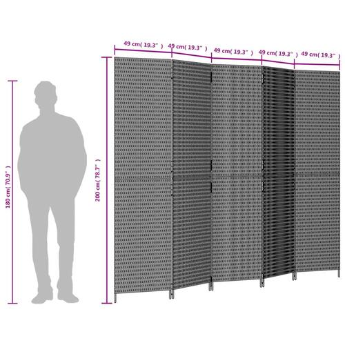 Rumdeler 5 paneler polyrattan grå