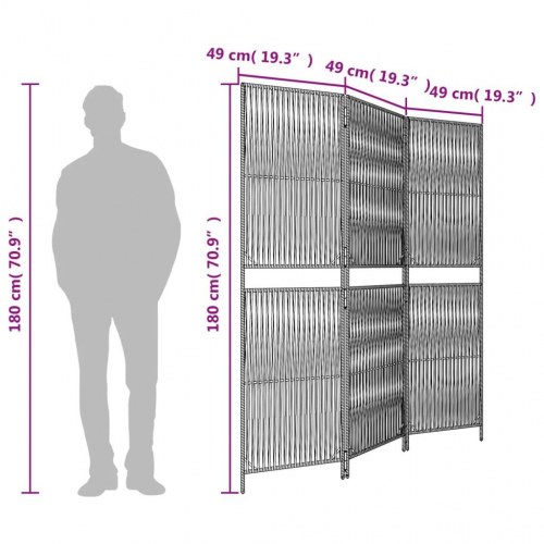 Rumdeler i polyrattan - 3 paneler, sort