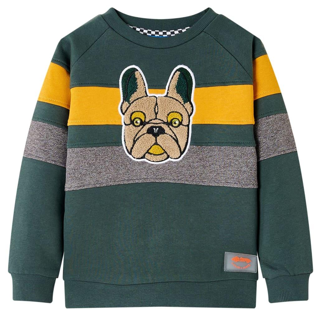 Sweatshirt til børn str. 104 - mørkegrøn med bulldog-broderi billede