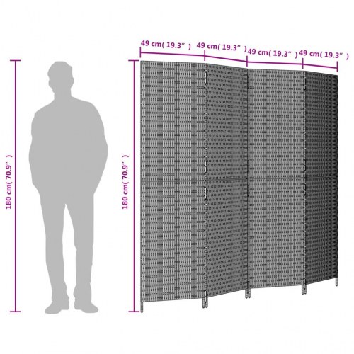 Rumdeler 4 paneler polyrattan sort