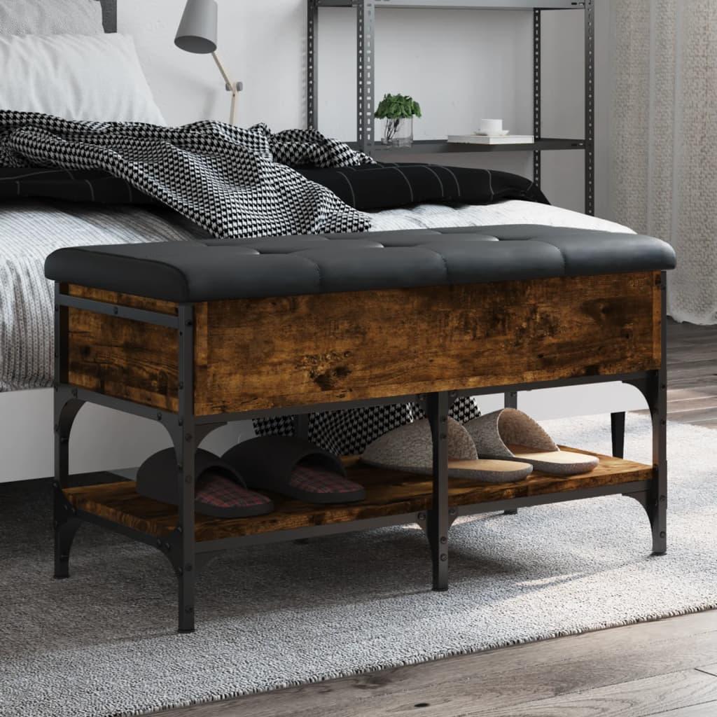 Skobænk 82x42x45 cm konstrueret træ røget egetræsfarve
