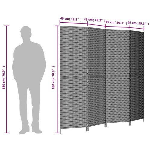 Rumdeler 4 paneler polyrattan grå