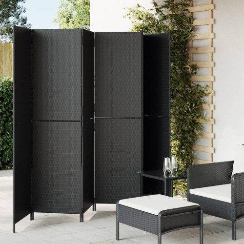Rumdeler i polyrattan, 6 paneler - sort