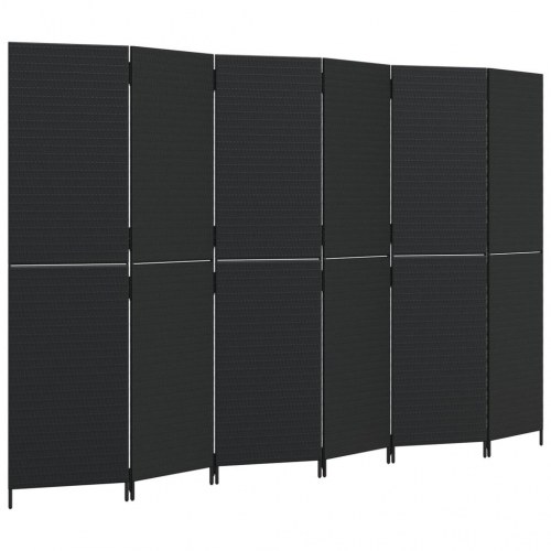 Rumdeler i polyrattan, 6 paneler - sort