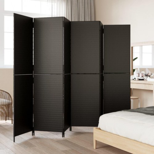 Rumdeler i polyrattan, 6 paneler - sort