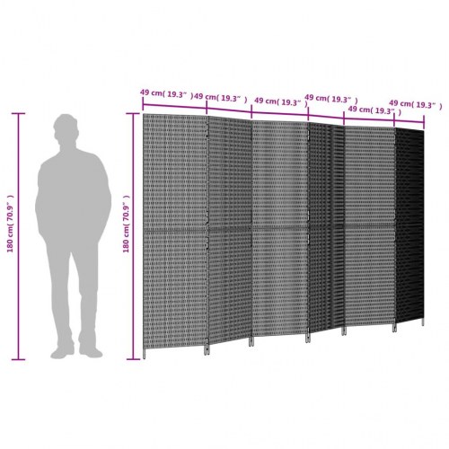 Rumdeler i polyrattan, 6 paneler - sort